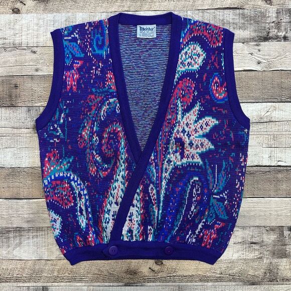 NWOT Vintage Meister 80s Retro Holiday Christmas Wool Acrylic Vest | Large - Picture 1 of 6